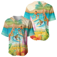 Surfing Paradise Hawaii Baseball Jersey Tropical Flowers Beachy Vibes LT14 - Polynesian Pride