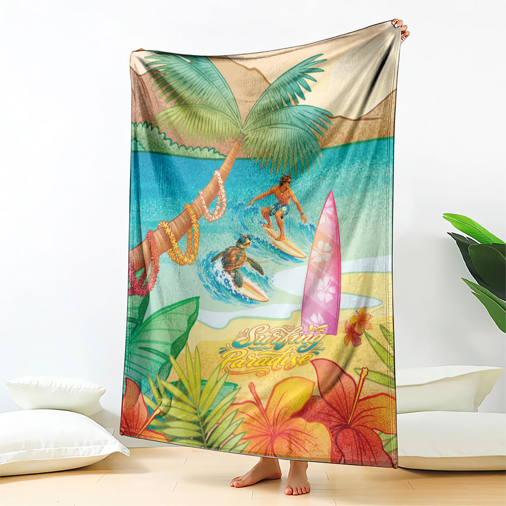 Surfing Paradise Hawaii Blanket Tropical Flowers Beachy Vibes LT14 - Polynesian Pride