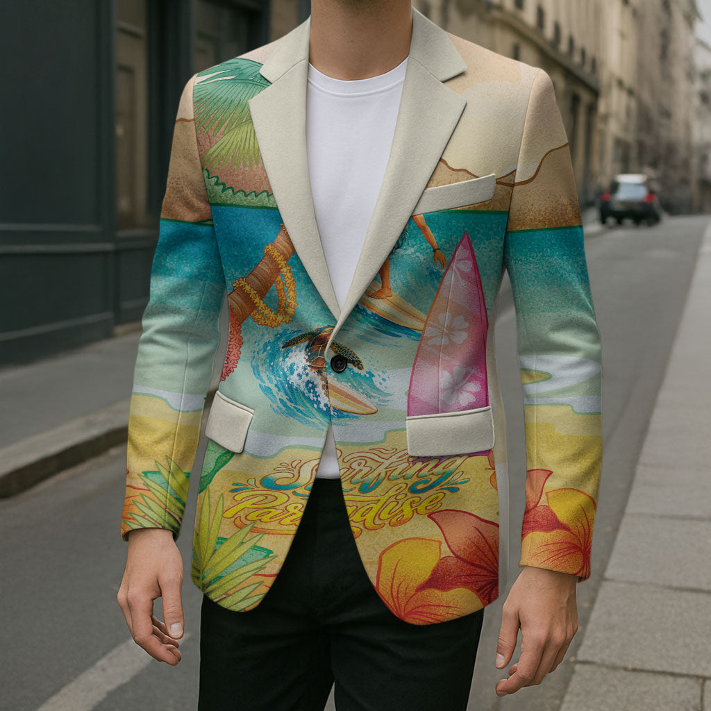 Surfing Paradise Hawaii Blazer Tropical Flowers Beachy Vibes LT14 - Polynesian Pride
