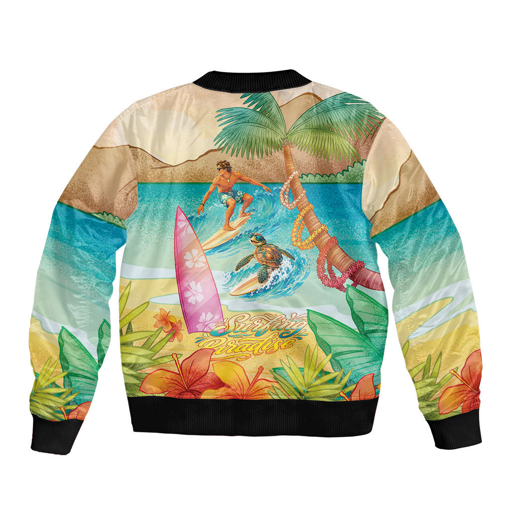 Surfing Paradise Hawaii Bomber Jacket Tropical Flowers Beachy Vibes LT14 - Polynesian Pride