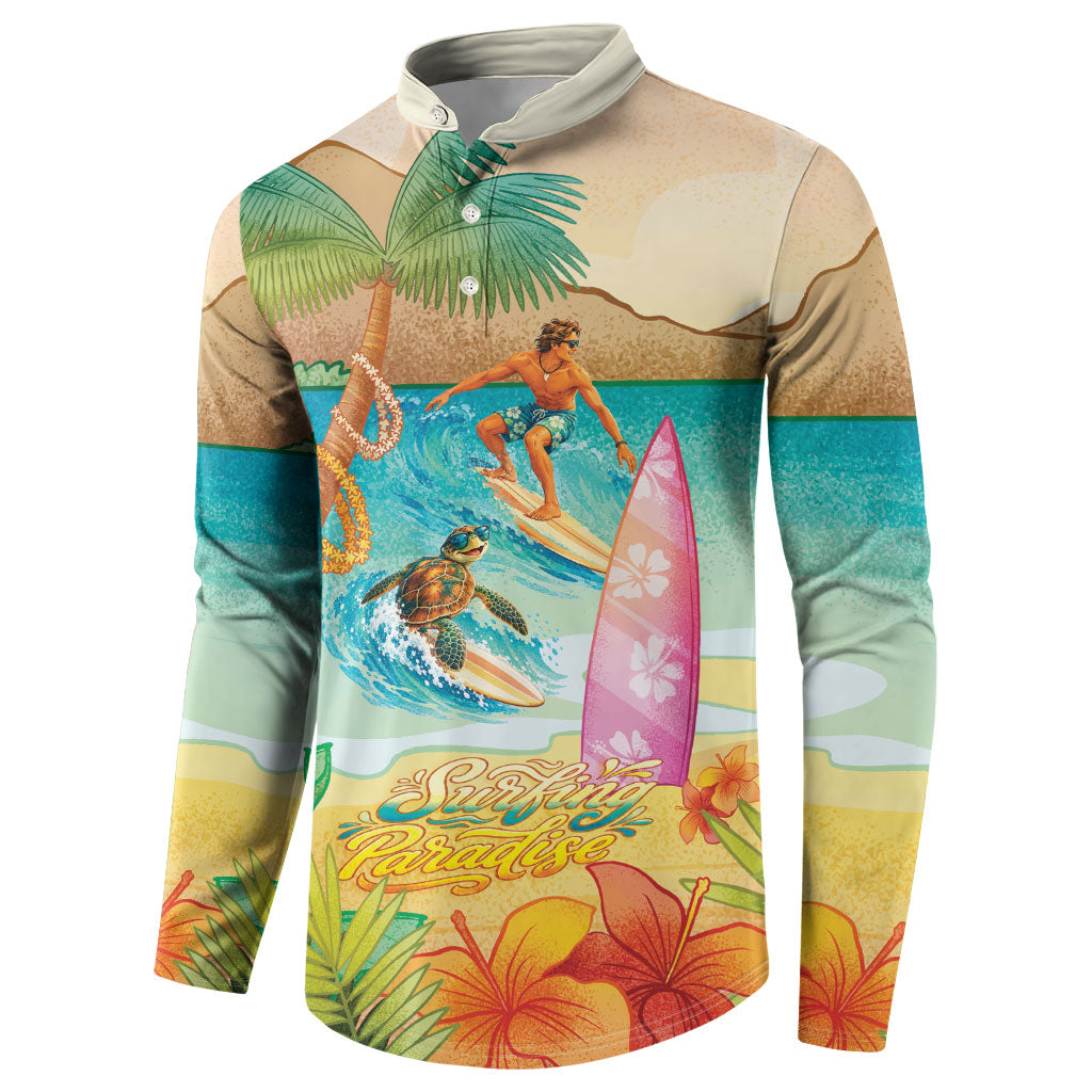 Surfing Paradise Hawaii Button Sweatshirt Tropical Flowers Beachy Vibes LT14 - Polynesian Pride