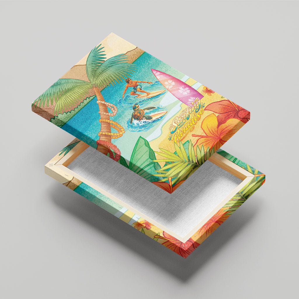 Surfing Paradise Hawaii Canvas Wall Art Tropical Flowers Beachy Vibes LT14 - Polynesian Pride