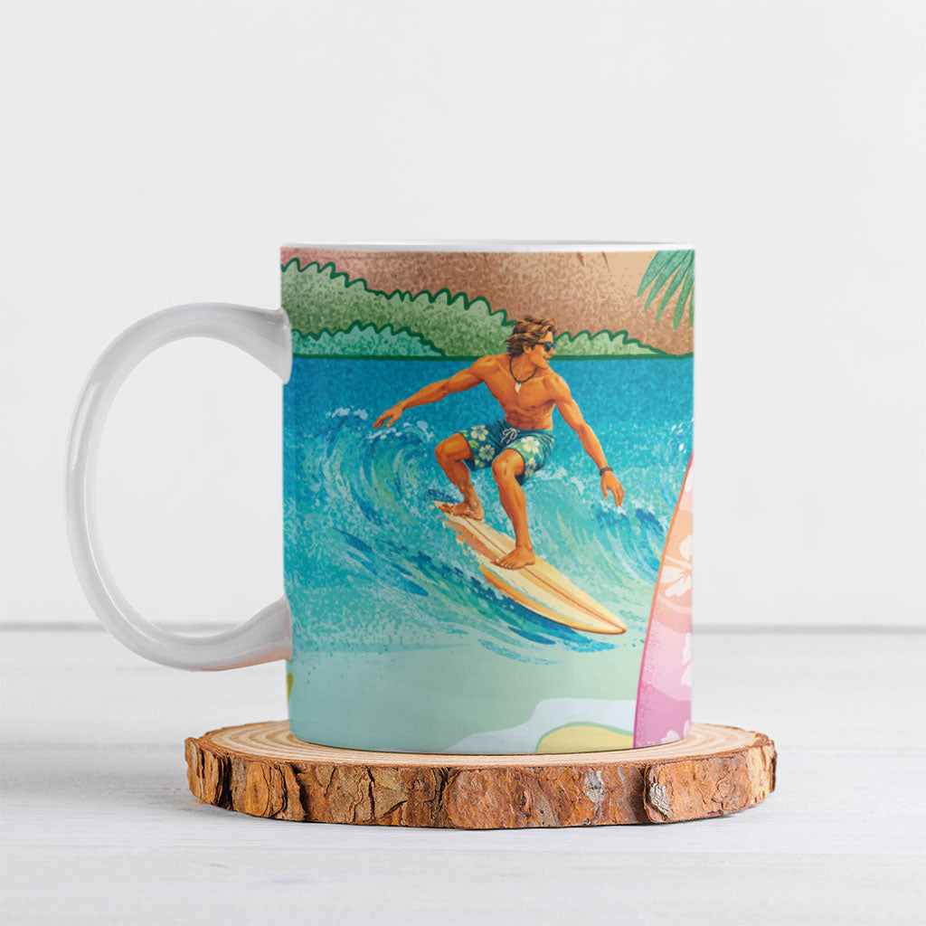 Surfing Paradise Hawaii Ceramic Mug Tropical Flowers Beachy Vibes LT14 Multicolor - Polynesian Pride