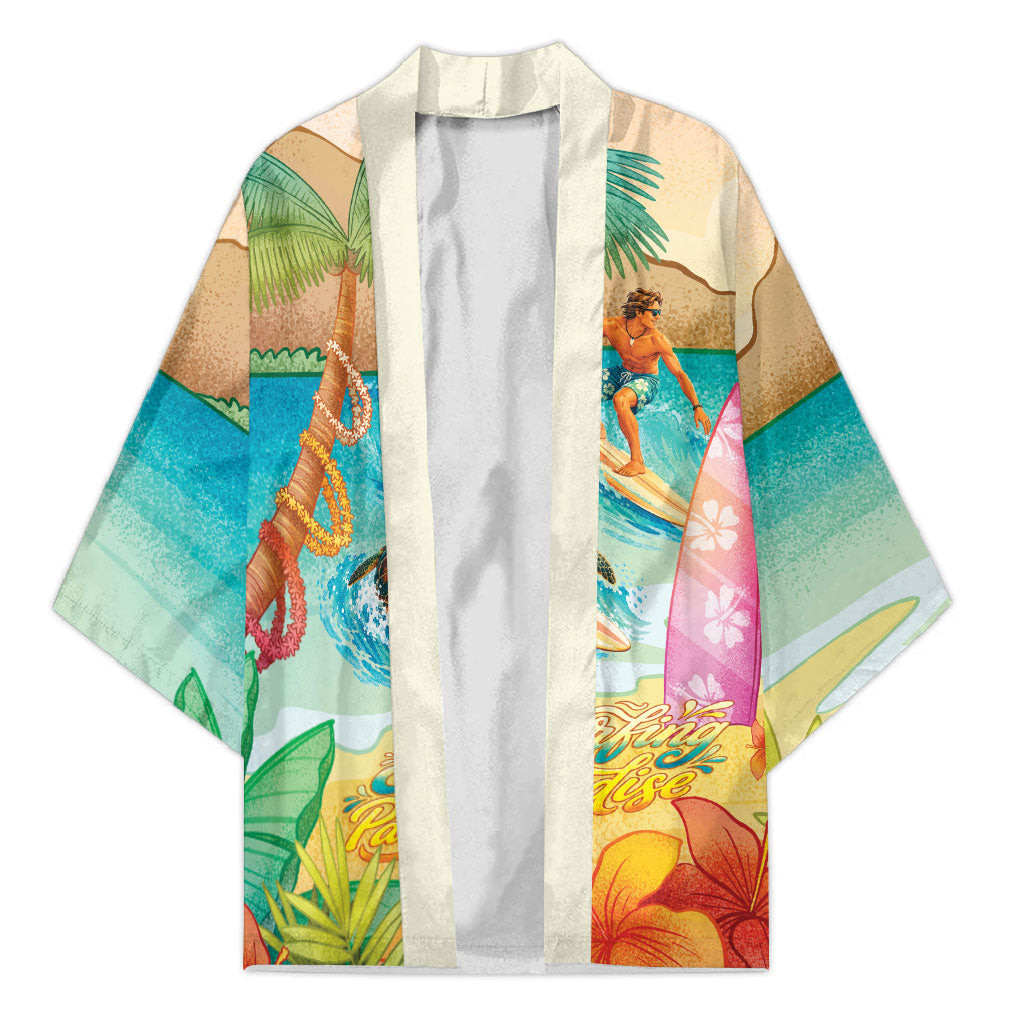 Surfing Paradise Hawaii Kimono Tropical Flowers Beachy Vibes