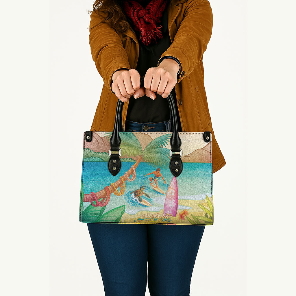 Surfing Paradise Hawaii Leather Bag Tropical Flowers Beachy Vibes LT14 - Polynesian Pride