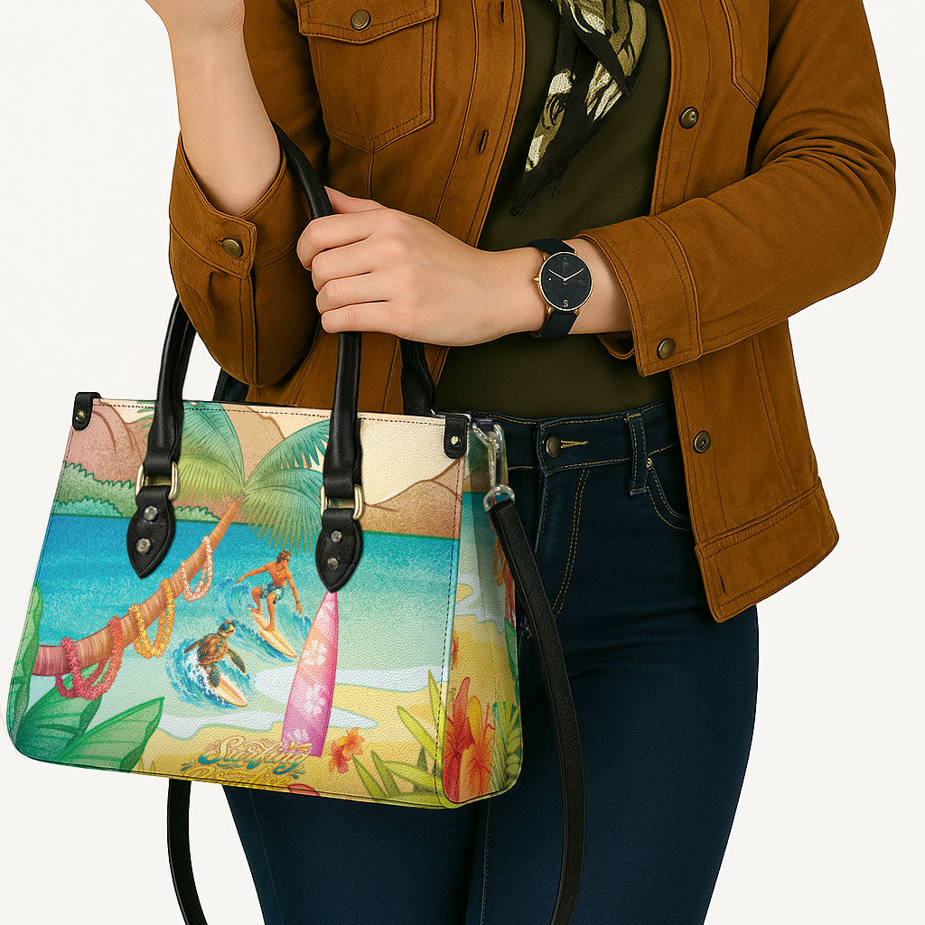 Surfing Paradise Hawaii Leather Bag Tropical Flowers Beachy Vibes LT14 - Polynesian Pride