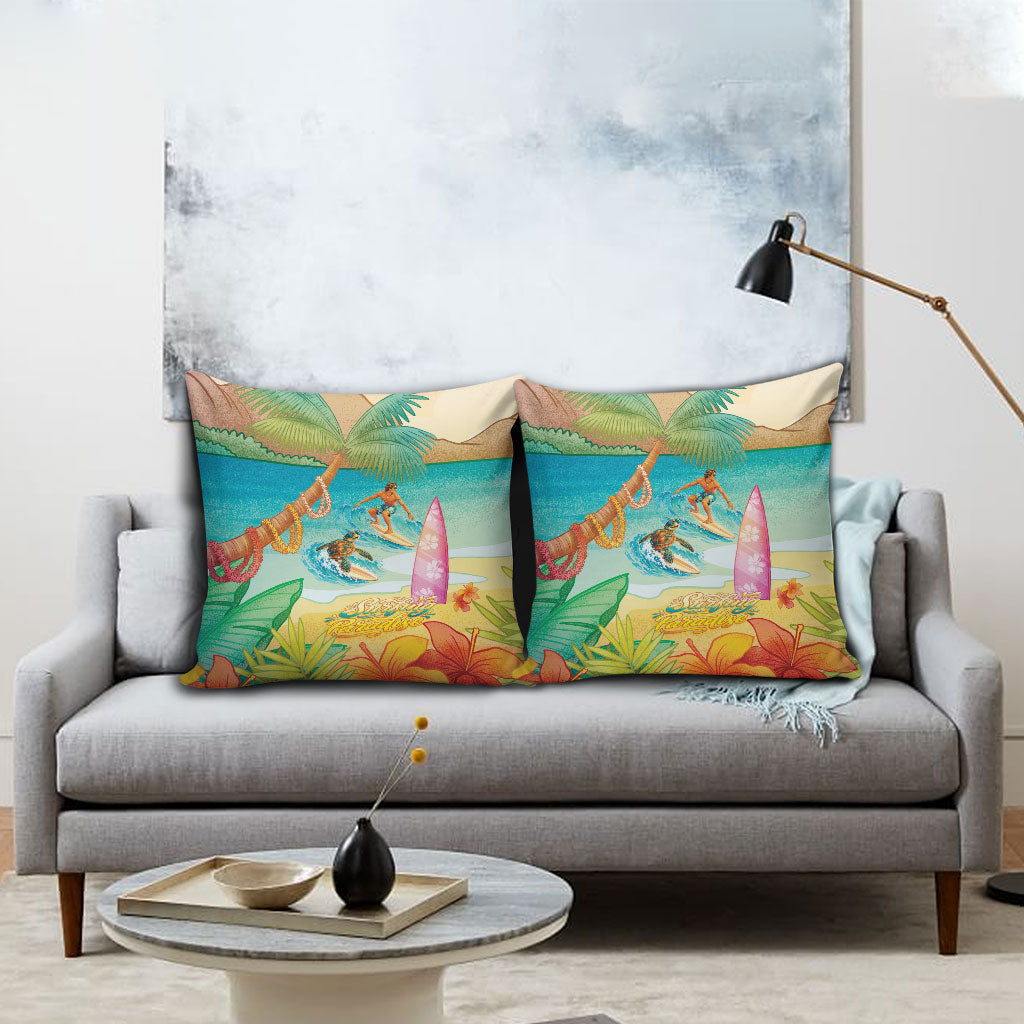 Surfing Paradise Hawaii Pillow Cover Tropical Flowers Beachy Vibes LT14 - Polynesian Pride