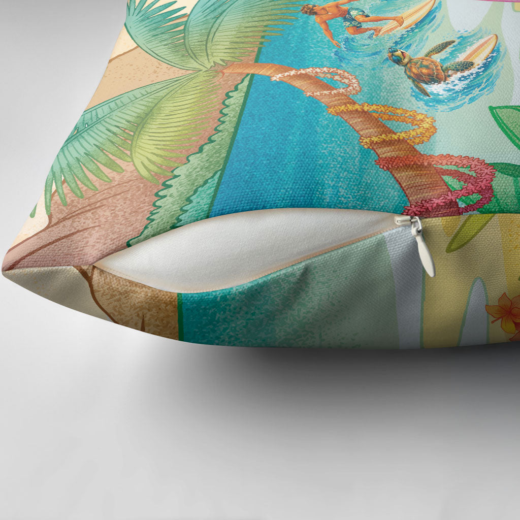 Surfing Paradise Hawaii Pillow Cover Tropical Flowers Beachy Vibes LT14 - Polynesian Pride