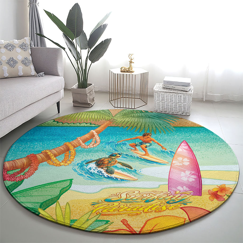 Surfing Paradise Hawaii Round Carpet Tropical Flowers Beachy Vibes LT14 - Polynesian Pride