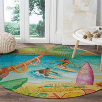 Surfing Paradise Hawaii Round Carpet Tropical Flowers Beachy Vibes LT14 - Polynesian Pride