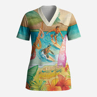 Surfing Paradise Hawaii Scrub Top Tropical Flowers Beachy Vibes LT14 Adult Multicolor - Polynesian Pride