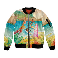 Surfing Paradise Hawaii Sleeve Zip Bomber Jacket Tropical Flowers Beachy Vibes LT14 Unisex Multicolor - Polynesian Pride