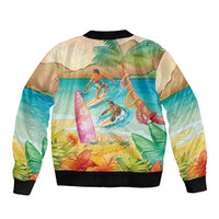 Surfing Paradise Hawaii Sleeve Zip Bomber Jacket Tropical Flowers Beachy Vibes LT14 - Polynesian Pride