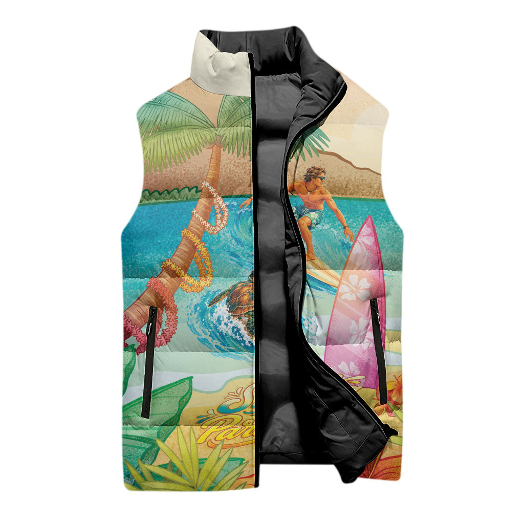 Surfing Paradise Hawaii Sleeveless Puffer Jacket Tropical Flowers Beachy Vibes LT14 - Polynesian Pride