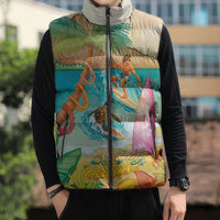 Surfing Paradise Hawaii Sleeveless Puffer Jacket Tropical Flowers Beachy Vibes LT14 - Polynesian Pride