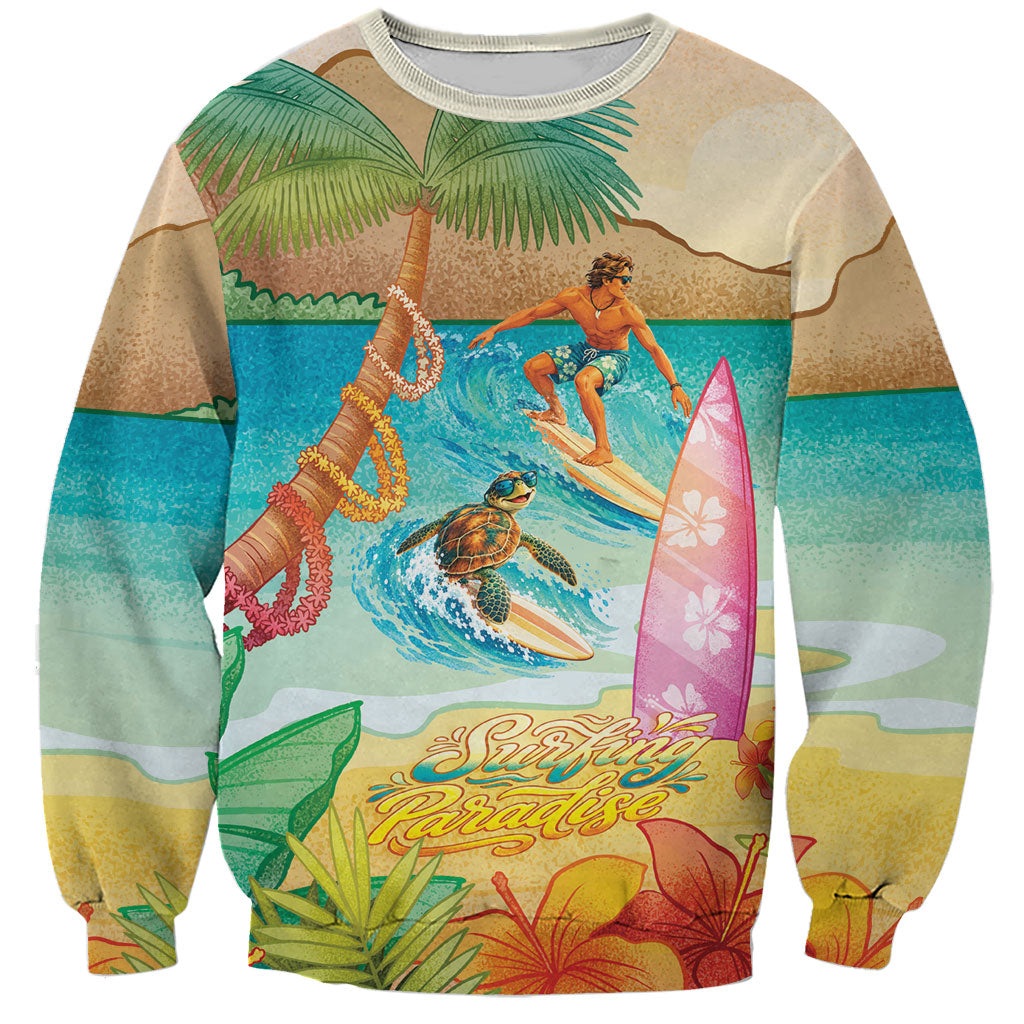 Surfing Paradise Hawaii Sweatshirt Tropical Flowers Beachy Vibes LT14 Unisex Multicolor - Polynesian Pride