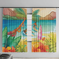 Surfing Paradise Hawaii Window Curtain Tropical Flowers Beachy Vibes LT14 With Hooks Multicolor - Polynesian Pride