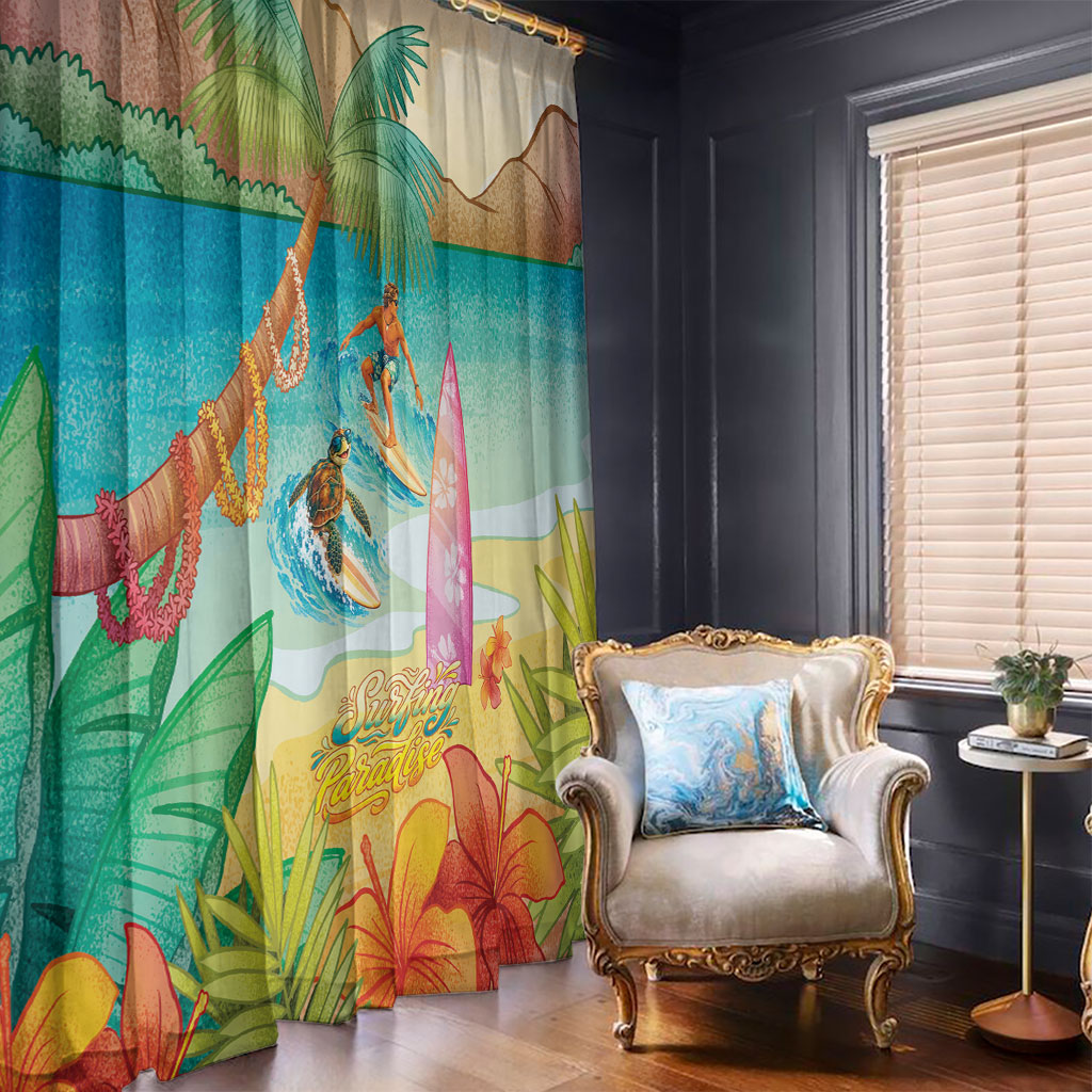 Surfing Paradise Hawaii Window Curtain Tropical Flowers Beachy Vibes LT14 - Polynesian Pride