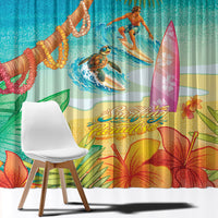 Surfing Paradise Hawaii Window Curtain Tropical Flowers Beachy Vibes LT14 - Polynesian Pride