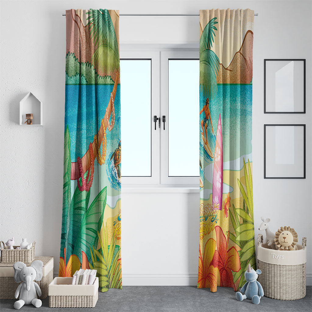 Surfing Paradise Hawaii Window Curtain Tropical Flowers Beachy Vibes LT14 - Polynesian Pride