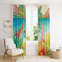 Surfing Paradise Hawaii Window Curtain Tropical Flowers Beachy Vibes LT14 - Polynesian Pride
