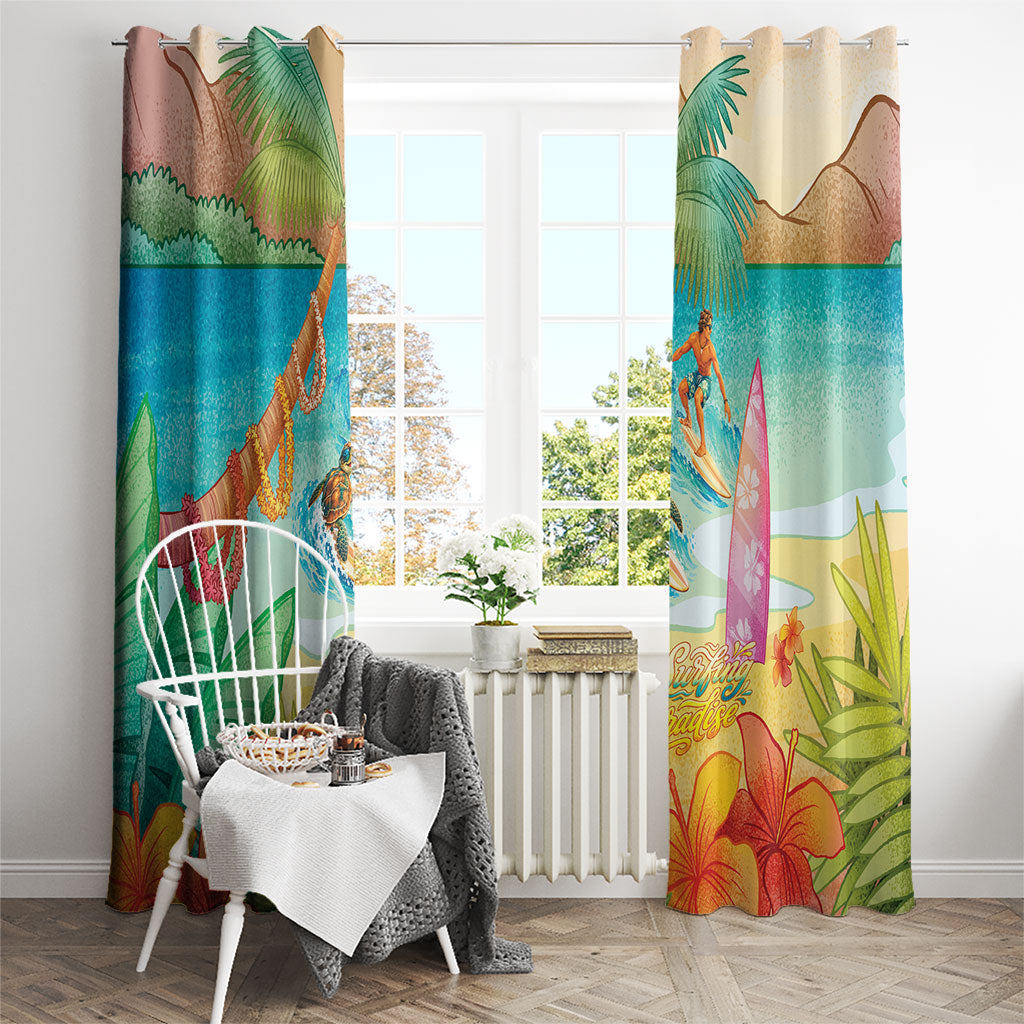 Surfing Paradise Hawaii Window Curtain Tropical Flowers Beachy Vibes LT14 - Polynesian Pride
