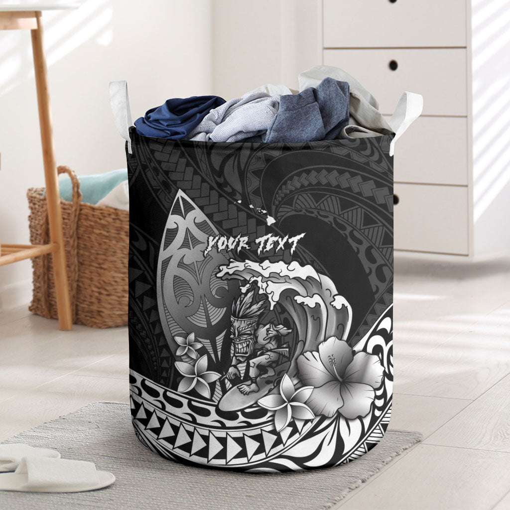 Hawaii Surfing Personalized Laundry Basket Born To Surf Tiki Hawaiian Pattern LT14 Black - Polynesian Pride