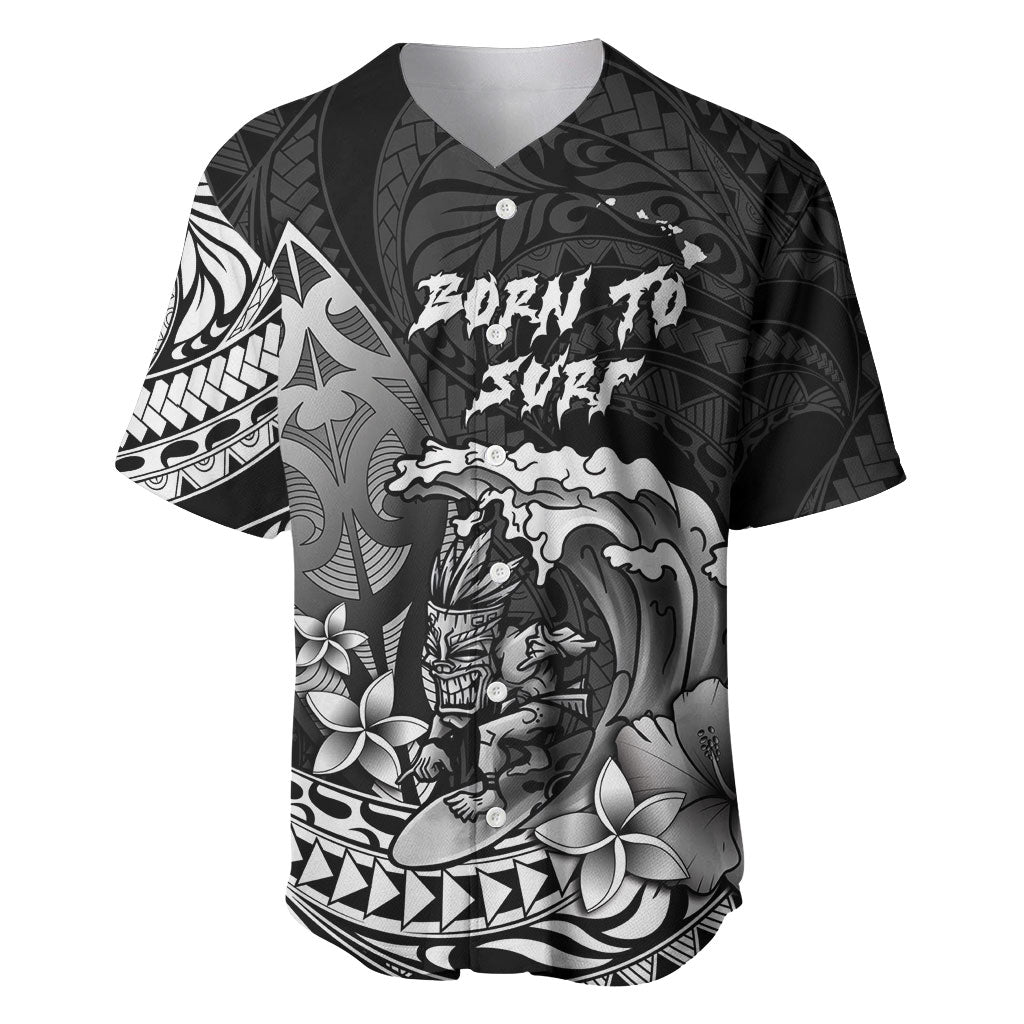 Hawaii Surfing Personalized Baseball Jersey Born To Surf Tiki Hawaiian Pattern LT14 Black - Polynesian Pride
