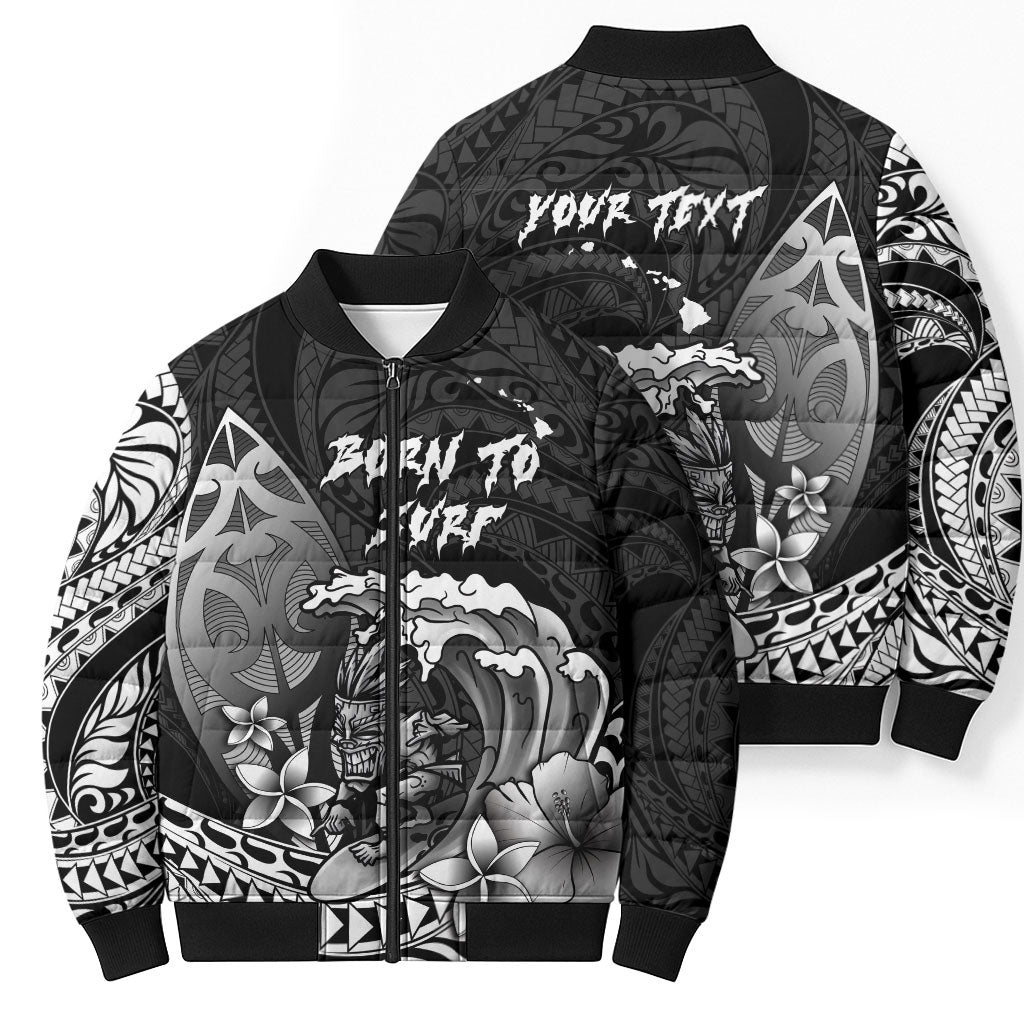 Hawaii Surfing Personalized Bomber Puffer Jacket Born To Surf Tiki Hawaiian Pattern LT14 - Polynesian Pride