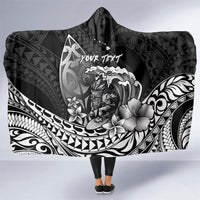 Hawaii Surfing Personalized Hooded Blanket Born To Surf Tiki Hawaiian Pattern LT14 One Size Black - Polynesian Pride