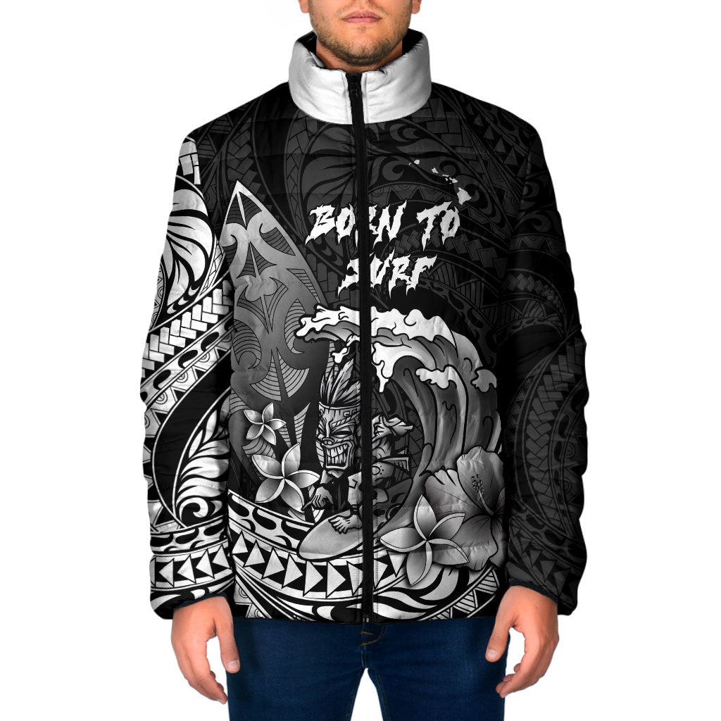 Hawaii Surfing Personalized Padded Jacket Born To Surf Tiki Hawaiian Pattern LT14 Men Black - Polynesian Pride