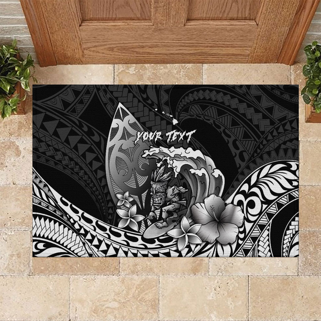 Hawaii Surfing Personalized Rubber Doormat Born To Surf Tiki Hawaiian Pattern LT14 Black - Polynesian Pride