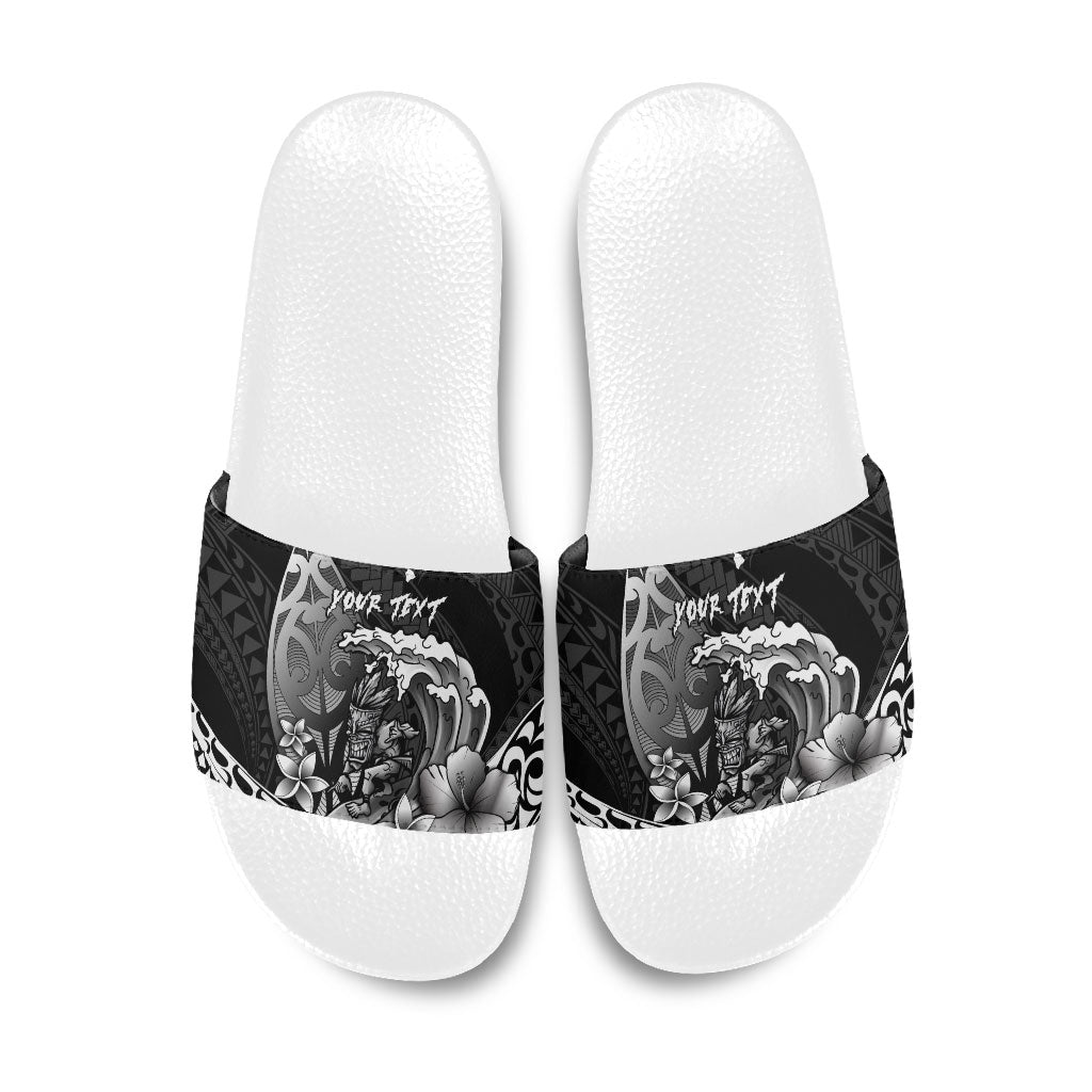 Hawaii Surfing Personalized Slide Sandals Born To Surf Tiki Hawaiian Pattern LT14 Black - Polynesian Pride