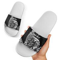 Hawaii Surfing Personalized Slide Sandals Born To Surf Tiki Hawaiian Pattern LT14 - Polynesian Pride
