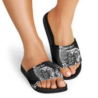 Hawaii Surfing Personalized Slide Sandals Born To Surf Tiki Hawaiian Pattern LT14 - Polynesian Pride
