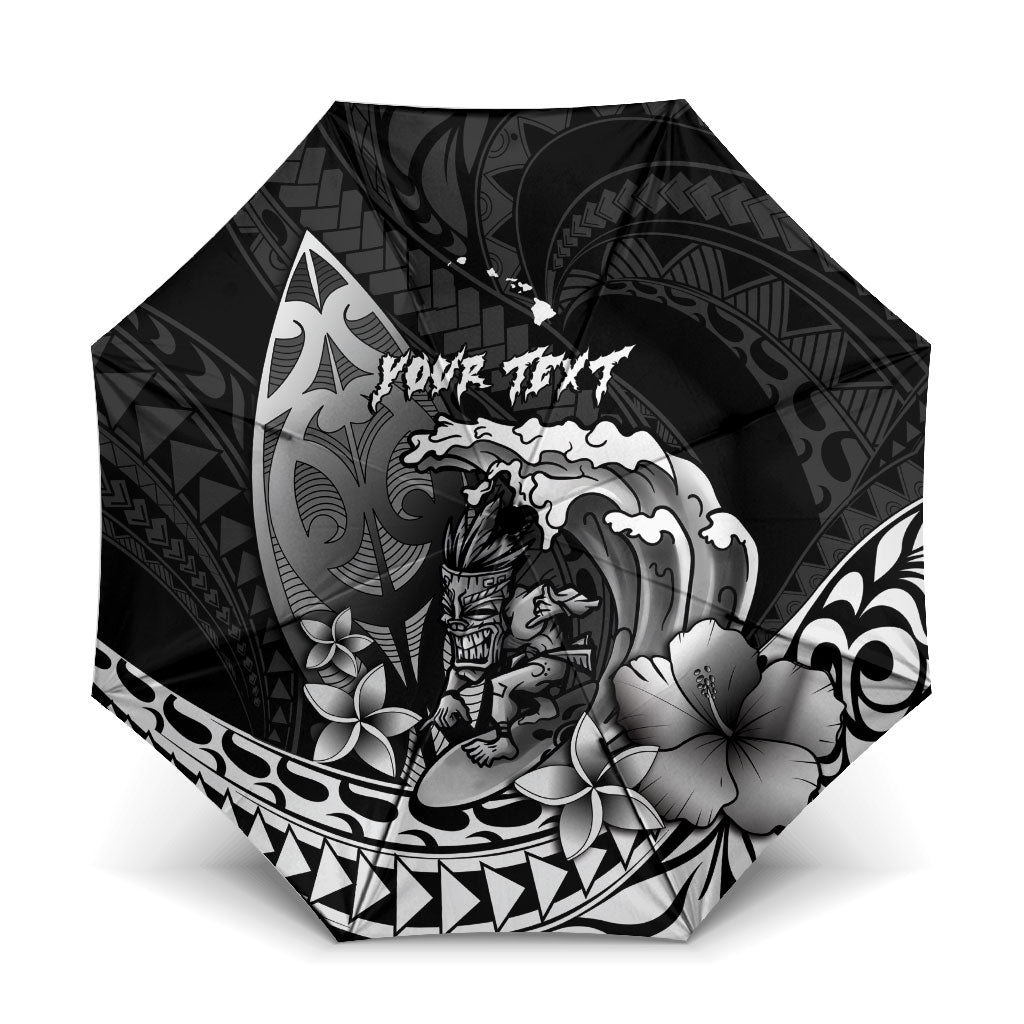 Hawaii Surfing Personalized Umbrella Born To Surf Tiki Hawaiian Pattern LT14 One Size Folded 11.42 inch Opened Diameter 37.4 inch Black - Polynesian Pride