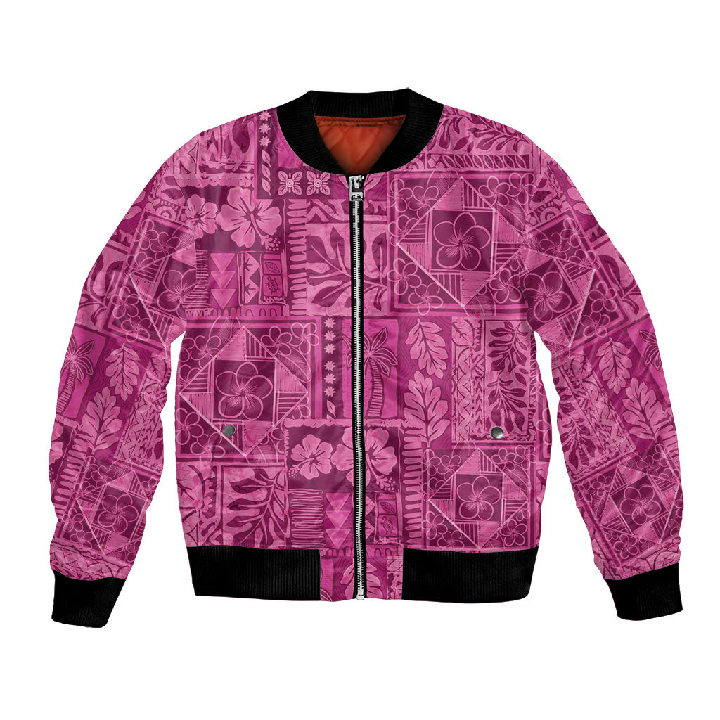 Hawaii Rainforest Beach Tropical Flowers Bomber Jacket LT14 Unisex Pink - Polynesian Pride