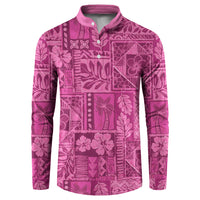 Hawaii Rainforest Beach Tropical Flowers Button Sweatshirt LT14 Pink - Polynesian Pride