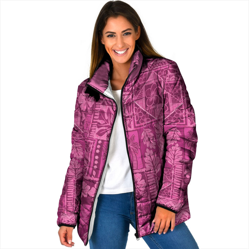 Hawaii Rainforest Beach Tropical Flowers Padded Jacket LT14 Women Pink - Polynesian Pride