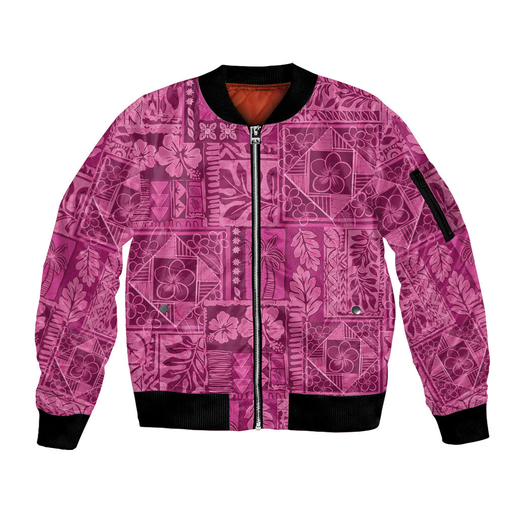 Hawaii Rainforest Beach Tropical Flowers Sleeve Zip Bomber Jacket LT14 Unisex Pink - Polynesian Pride