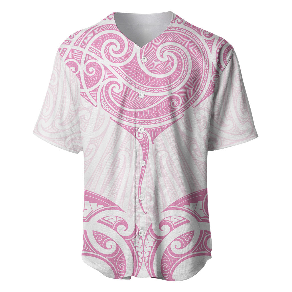 New Zealand Manta Ray Tattoo Baseball Jersey Aotearoa Maori Haehae Pink LT14 Pink - Polynesian Pride