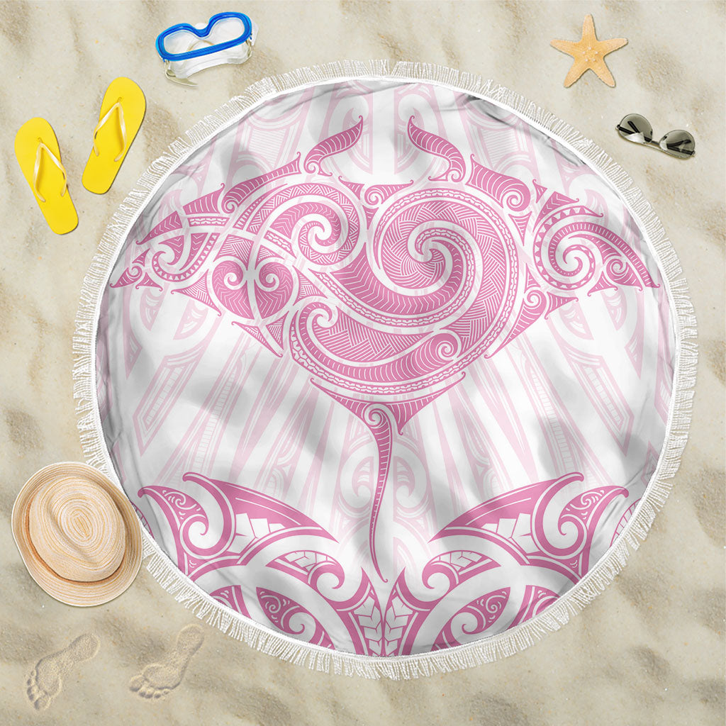 New Zealand Manta Ray Tattoo Beach Blanket Aotearoa Maori Haehae Pink LT14 One Size 150cm Pink - Polynesian Pride