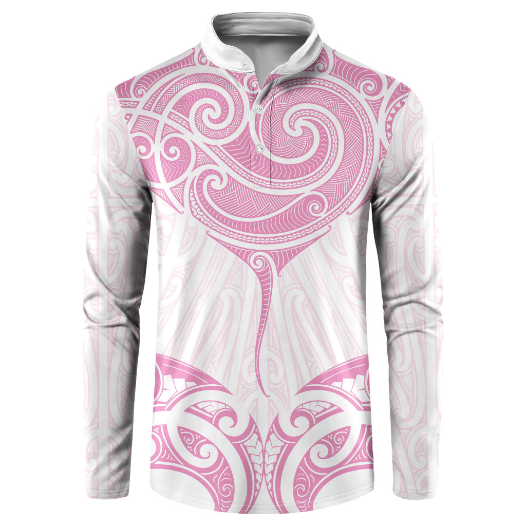 New Zealand Manta Ray Tattoo Button Sweatshirt Aotearoa Maori Haehae Pink