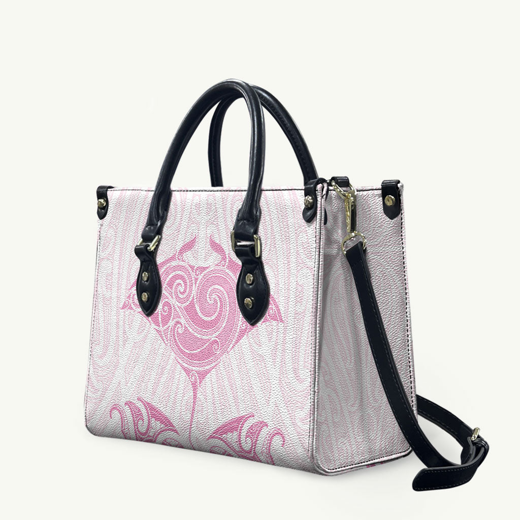 New Zealand Manta Ray Tattoo Leather Bag Aotearoa Maori Haehae Pink LT14 Pink - Polynesian Pride