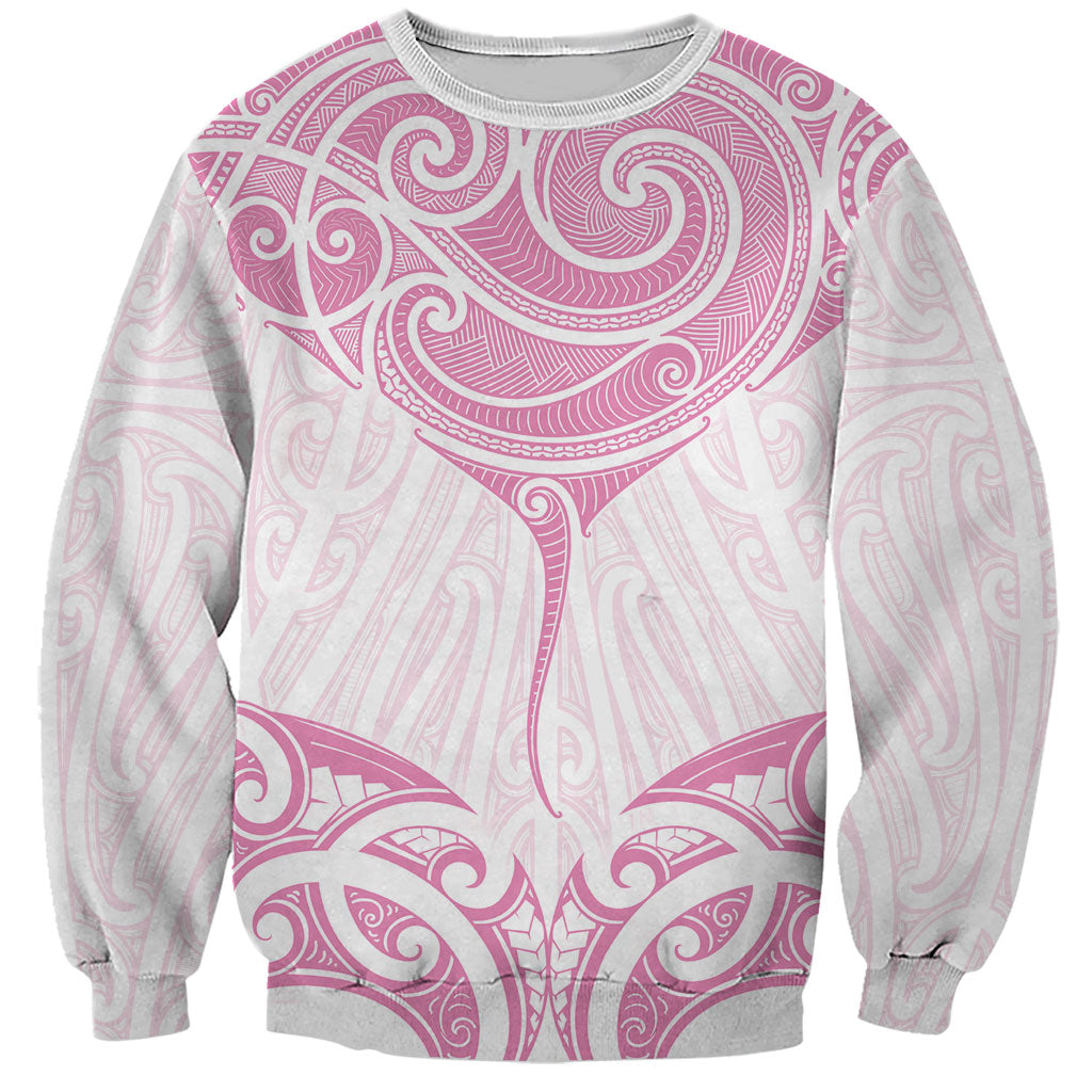 New Zealand Manta Ray Tattoo Sweatshirt Aotearoa Maori Haehae Pink LT14 Unisex Pink - Polynesian Pride