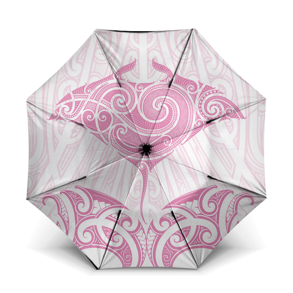 New Zealand Manta Ray Tattoo Umbrella Aotearoa Maori Haehae Pink LT14 One Size Folded 11.42 inch Opened Diameter 37.4 inch Pink - Polynesian Pride