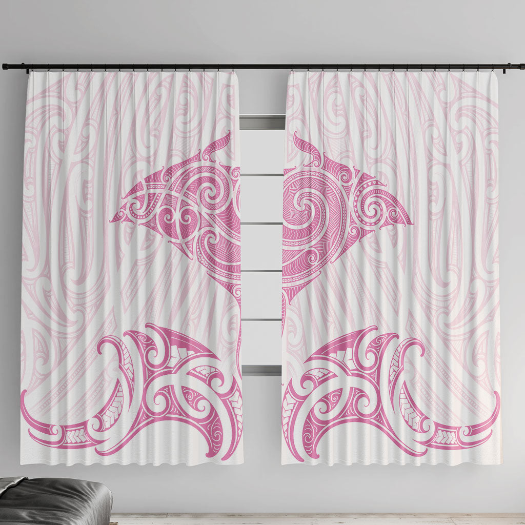 New Zealand Manta Ray Tattoo Window Curtain Aotearoa Maori Haehae Pink LT14 With Hooks Pink - Polynesian Pride