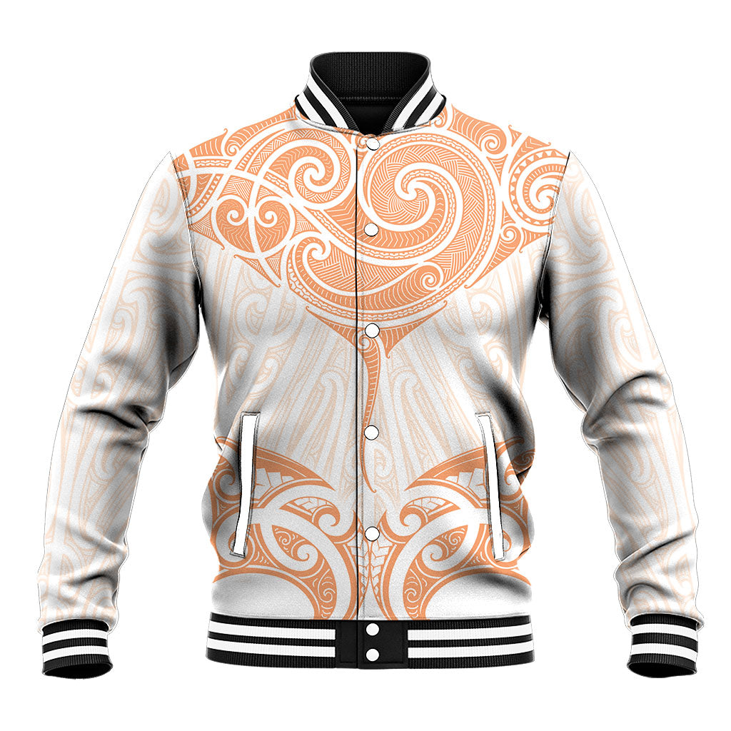 New Zealand Manta Ray Tattoo Baseball Jacket Aotearoa Maori Haehae Orange LT14 Unisex Orange - Polynesian Pride
