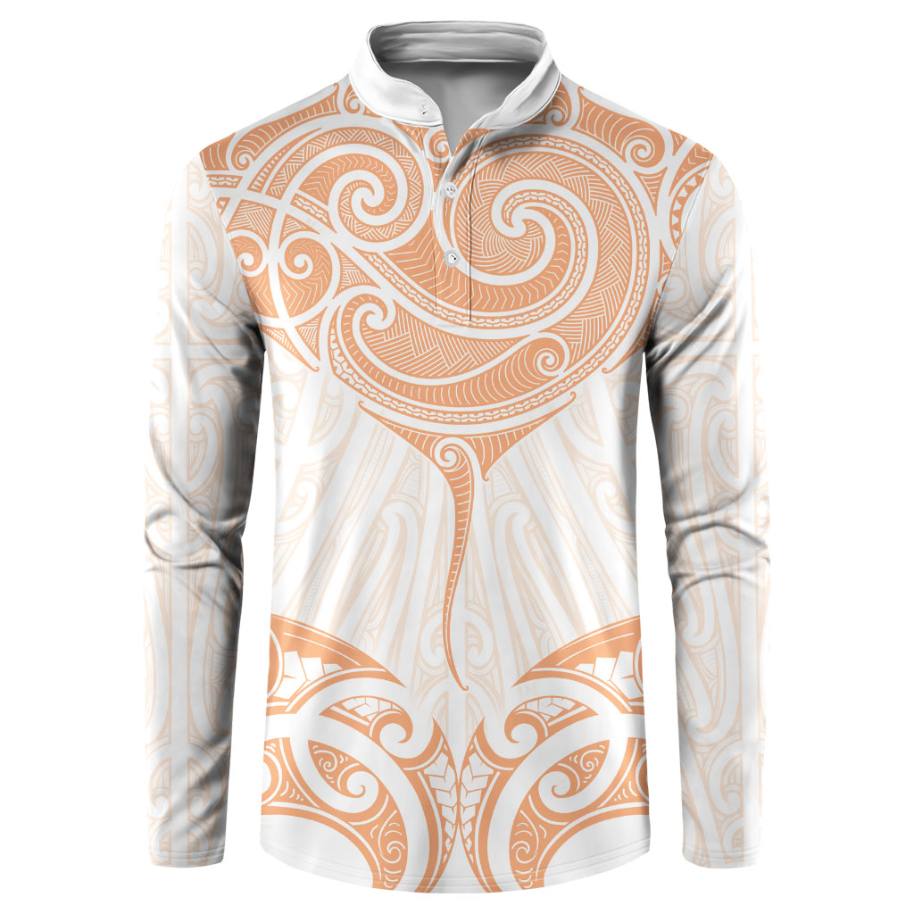 New Zealand Manta Ray Tattoo Button Sweatshirt Aotearoa Maori Haehae Orange