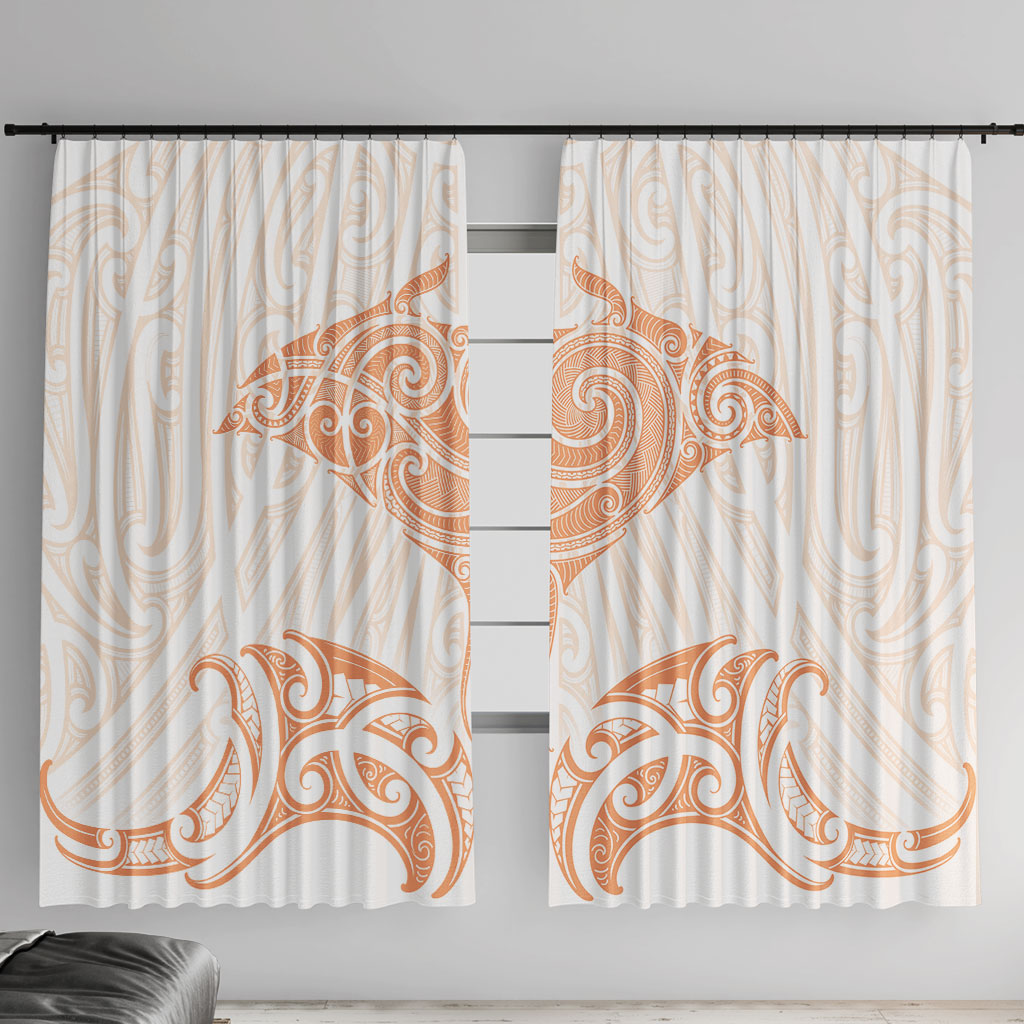 New Zealand Manta Ray Tattoo Window Curtain Aotearoa Maori Haehae Orange LT14 With Hooks Orange - Polynesian Pride